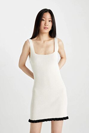 DeFacto Fitted Kare Yaka Kolsuz Mini Ribana Elbise D3001AX24SMER105