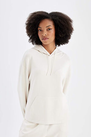 DeFactoFit Oversize Geniş Kalıp Modal Kapüşonlu Kanguru Cepli Sporcu Sweatshirt B5206AX24AUER218