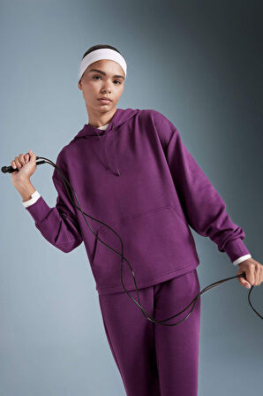 DeFactoFit Oversize Geniş Kalıp Premium Kapüşonlu Kanguru Cepli Sporcu Sweatshirt