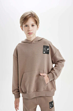 DeFacto Erkek Çocuk Oversize Geniş Kalıp Kapüşonlu Cepli Kalın Okul Sweatshirt D1644A824AUBN551