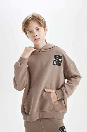 DeFacto Erkek Çocuk Oversize Geniş Kalıp Kapüşonlu Cepli Kalın Okul Sweatshirt D1644A824AUBN551