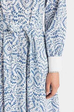 DeFacto Desenli Uzun Kollu Poplin Maxi Elbise C9719AX24HSBE695