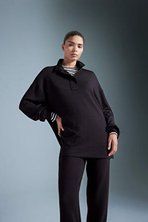 DeFactoFit Long Fit Dik Yaka Modal Sporcu Sweatshirt D1457AX24AUBK81