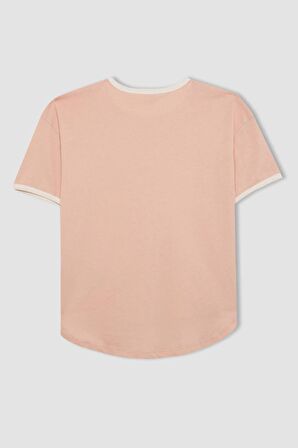 DeFacto Kız Çocuk Oversize Fit Bisiklet Yaka Baskılı Kısa Kollu Tişört C4505A824SMPN188