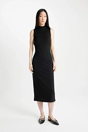 DeFacto Bodycon Yarım Balıkçı Yaka Siyah Kolsuz Midi Elbise	 Y8841AZ24SMBK81