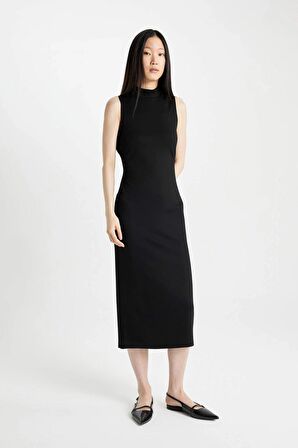 DeFacto Bodycon Yarım Balıkçı Yaka Siyah Kolsuz Midi Elbise	 Y8841AZ24SMBK81