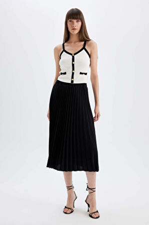 DeFacto Esnek Belli Basic Düz Pilise Aerobin Midi Etek B9014AX24AUBK81