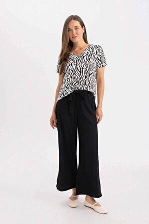 DeFacto Culotte Geniş Paça Bürümcük Kapri D2175AX24SMBK81