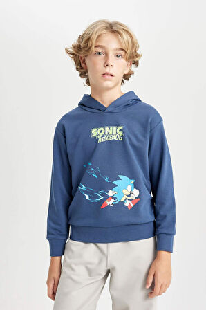 DeFacto Erkek Çocuk Sonic the Hedgehog Kapüşonlu Sırt Baskılı Sweatshirt C4520A824AUIN120