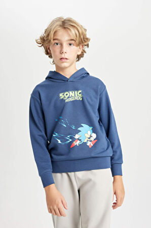 DeFacto Erkek Çocuk Sonic the Hedgehog Kapüşonlu Sırt Baskılı Sweatshirt C4520A824AUIN120