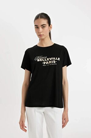 DeFacto Regular Fit Bisiklet Yaka Baskılı Kısa Kollu Tişört D1922AX24SMBK81