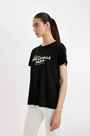 DeFacto Regular Fit Bisiklet Yaka Baskılı Kısa Kollu Tişört D1922AX24SMBK81