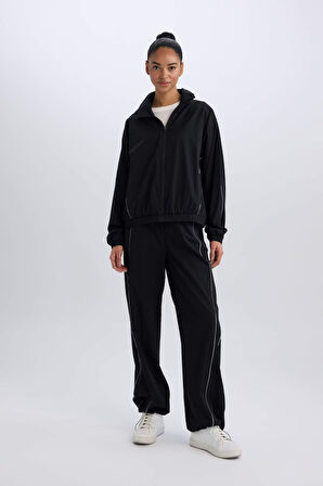 DeFactoFit Oversize Geniş Kalıp Cepli Dokuma Sporcu Fermuarlı Hırka C9625AX25SPBK81