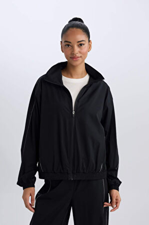 DeFactoFit Oversize Geniş Kalıp Cepli Dokuma Sporcu Fermuarlı Hırka C9625AX25SPBK81