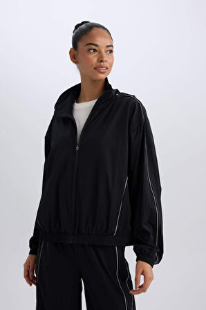 DeFactoFit Oversize Geniş Kalıp Cepli Dokuma Sporcu Fermuarlı Hırka C9625AX25SPBK81