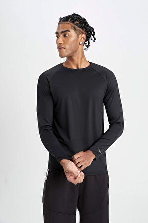 DeFactoFit Slim Fit Dar Kesim Bisiklet Yaka Baskılı Sporcu Uzun Kollu Tişört C8370AX24HSBK81