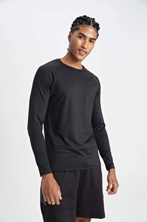 DeFactoFit Slim Fit Bisiklet Yaka Baskılı Sporcu Uzun Kollu Tişört C8370AX24HSBK81