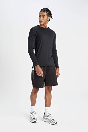 DeFactoFit Slim Fit Bisiklet Yaka Baskılı Sporcu Uzun Kollu Tişört C8370AX24HSBK81