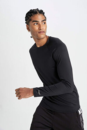 DeFactoFit Slim Fit Bisiklet Yaka Baskılı Sporcu Uzun Kollu Tişört C8370AX24HSBK81