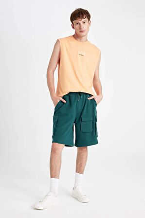 DeFacto Relax Fit Beli Lastikli Bağcıklı Basic Düz Bermuda Şort C5591AX24HSGN650