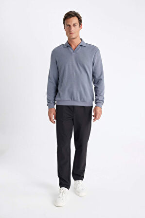 DeFacto Regular Fit Polo Yaka Jakarlı Sweatshirt A9785AX24AUBE729