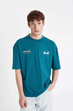DeFacto Oversize Fit Bisiklet Yaka Sırt Baskılı Kısa Kollu Tişört A4004AX24SMGN1020