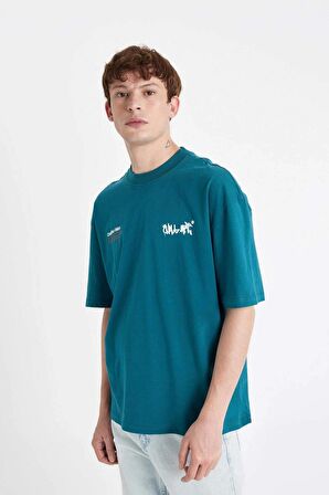 DeFacto Oversize Fit Bisiklet Yaka Sırt Baskılı Kısa Kollu Tişört A4004AX24SMGN1020