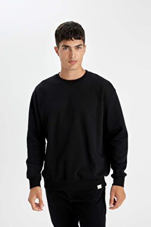 DeFacto Oversize Geniş Kalıp Bisiklet Yaka Kalın Basic Düz Sweatshirt T5139AZ24AUBK81