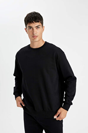 DeFacto Oversize Geniş Kalıp Bisiklet Yaka Kalın Basic Düz Sweatshirt T5139AZ24AUBK81