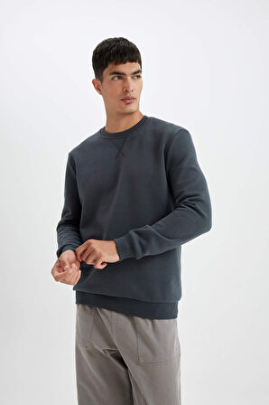 Regular Fit Bisiklet Yaka Kalın Basic Sweatshirt