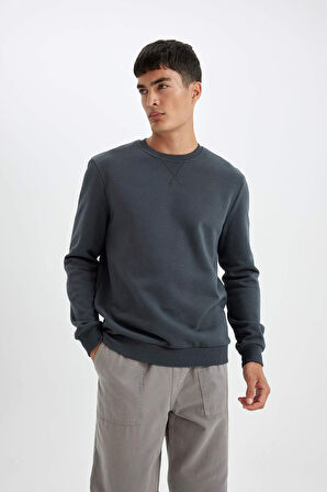 Regular Fit Bisiklet Yaka Kalın Basic Sweatshirt