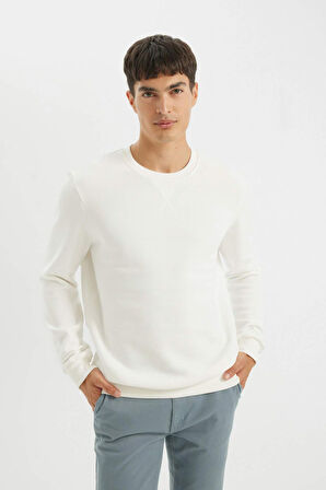 DeFacto Regular Fit Bisiklet Yaka Kalın Basic Düz Sweatshirt T3777AZ24AUWT32