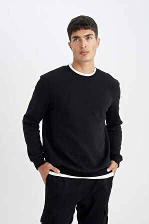 DeFacto Regular Fit Bisiklet Yaka Kalın Basic Düz Sweatshirt T3777AZ24AUBK81