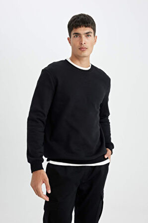 DeFacto Regular Fit Bisiklet Yaka Kalın Basic Düz Sweatshirt T3777AZ24AUBK81