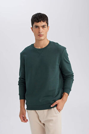 DeFacto Regular Fit Bisiklet Yaka Kalın Basic Düz Sweatshirt T3777AZ24AUGN536