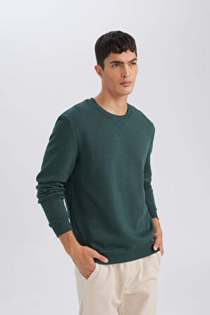 DeFacto Regular Fit Bisiklet Yaka Kalın Basic Düz Sweatshirt T3777AZ24AUGN536