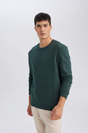 DeFacto Regular Fit Bisiklet Yaka Kalın Basic Düz Sweatshirt T3777AZ24AUGN536