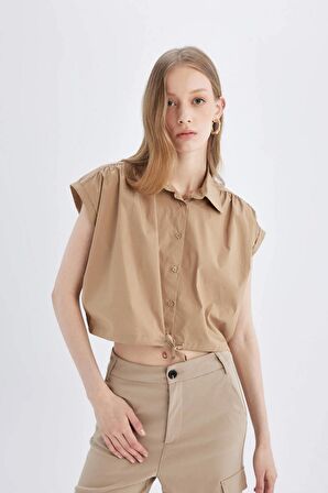 DeFacto Crop Poplin Kısa Kollu Gömlek D1200AX24SMBN156