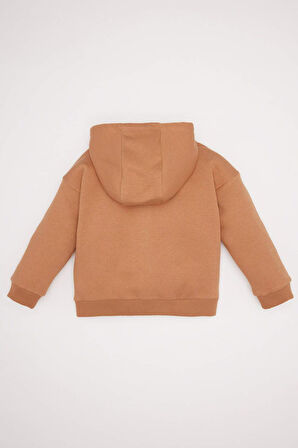 DeFacto Kız Bebek Kapüşonlu Basic Düz İçi Yumuşak Tüylü Fermuarlı Sweatshirt D0750A524AUBN564