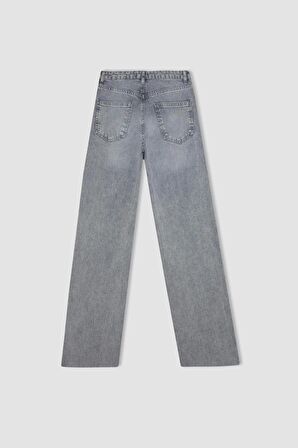 DeFacto 90's Wide Leg Yırtık Detaylı Yüksek Bel Uzun Jean Yıkamalı Pantolon C8606AX24HSNM55