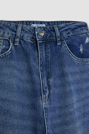 DeFacto 90's Wide Leg Yırtık Detaylı Yüksek Bel Uzun Jean Yıkamalı Pantolon C8607AX24HSNM34