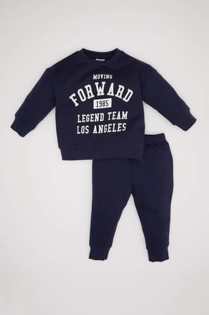 Erkek Bebek 2'li Takım Baskılı Bisiklet Yaka Sweatshirt Üst Jogger Eşofman Altı