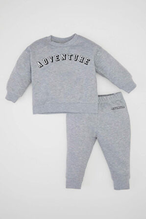 DeFacto Erkek Bebek 2'li Takım Bisiklet Yaka Baskılı Sweatshirt Üst Beli Lastikli Jogger Eşofman Altı D0723A524WNGR392
