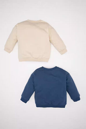 DeFacto Erkek Bebek Bisiklet Yaka Baskılı İçi Yumuşak Tüylü İnce 2'li Sweatshirt D0706A524AUBG286