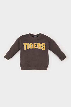 Erkek Bebek Bisiklet Yaka Baskılı İçi Yumuşak Tüylü Sweatshirt