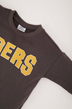 Erkek Bebek Bisiklet Yaka Baskılı İçi Yumuşak Tüylü Sweatshirt