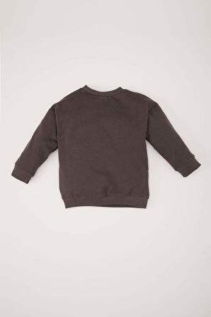 Erkek Bebek Bisiklet Yaka Baskılı İçi Yumuşak Tüylü Sweatshirt