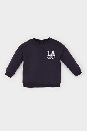 Erkek Bebek Bisiklet Yaka Baskılı İçi Yumuşak Tüylü Sweatshirt