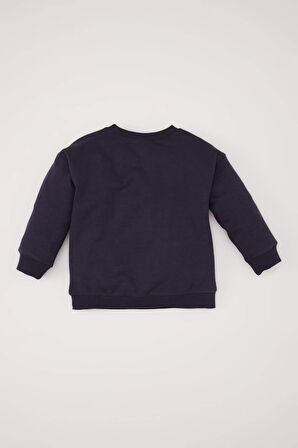 Erkek Bebek Bisiklet Yaka Baskılı İçi Yumuşak Tüylü Sweatshirt