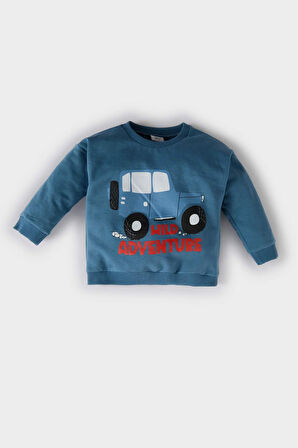 DeFacto Erkek Bebek Bisiklet Yaka Araç Baskılı Sweatshirt D1265A524WNIN195